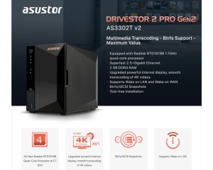 ASUSTOR NAS Storage Server DRIVESTOR 2 Pro AS3302T v2 - Img 3