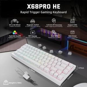 Bežična gaming tastatura Attack Shark X68Pro HE Magnetic Swith/8KHz/TriMode/RT/SnapTap/White cont - Img 4