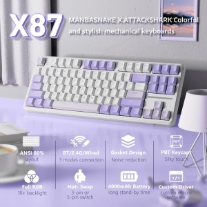 Bežična gaming tastatura Attack Shark X87 Mehanička/TriMode/4000mAh/Hot Swap/Twilight - Img 2