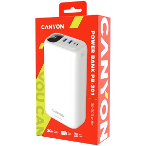 CANYON power bank PB-301 LED 30000 mAh PD 20W QC 3.0 White CNE-CPB301W - Img 4