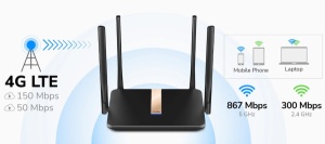 Cudy LT500D 4G LTE AC1200 Dual Band MESH Wi-Fi Router CPE 4+5Ghz, 1W/4L 10/100, 4x Antena detachable