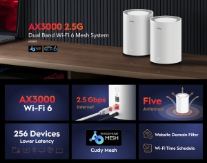 Cudy M3000 2.0,AX3000 2.5G Mesh Wi-Fi 6 System White, 4-Stream Dual-Band ,2402 Mbps + 574 Mbps - Img 6