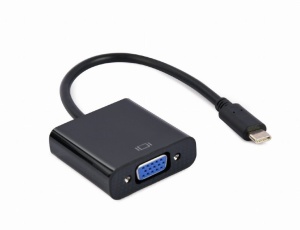 Gembird VIDEO Adapter USB-C to VGA HD15, M/F, Cable 15cm, Black, Blister A-CM-VGAF-01