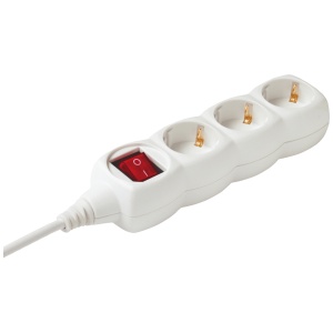 home Produžni kabel,3 utičnice, prekidač, 1.0mm2, 1,5 met, beli - NV 3K/WH