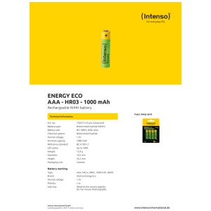 (Intenso) Baterija punjiva AAA / HR03, 1000 mAh, blister 4 kom - AAA / HR03/1000 - Img 3