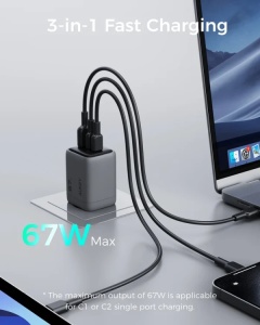 Kućni punjač AUKEY PA-C3 Fast 3-port 67W GaN - Img 8