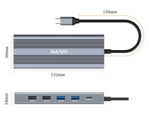 MAIWO USB Tip-C 12 u 1 Docking USB3.0+SD/TF+RJ45+HDMI*2+VGA+Audio+US B-C PD+USB-C data, KH12RHV - Img 2