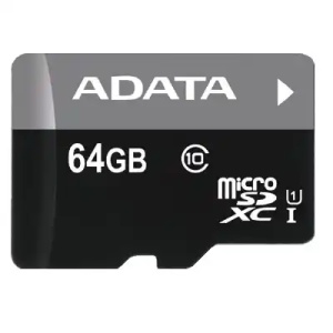 Micro SD Card 64GB AData + SD adapter AUSDX64GUICL10A1-RA1/ class 10 - Img 1
