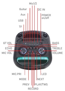 Microlab PT1200W karaoke zvucnik 400W, Bluetooth, LED, 11,1V/7200mAh, TWS, Aux, USB, microSD, + Mic* - Img 3