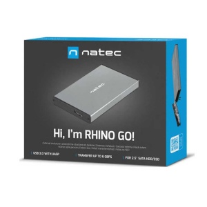Natec RHINO GO, HDD/SSD External Enclosure 2.5", SATA III, USB3.0, Aluminium, Grey NKZ-1281