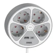 Produžni kabl sa prenaponskom zaštitom sa 4 utičnice MAX MPS-04UG-3M/3m/USB portovi