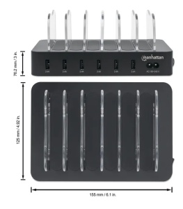 USB punjač 6-port Manhattan 102254 5V/2.4V/50W/držač za telefon Crni - Img 2