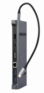 A-CM-COMBO9-02 Gembird USB type-C 9-u-1 adapter Hub3.0 + HDMI + DisplayPort + VGA + PD + LAN A * - Img 3