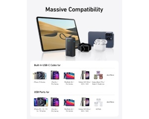 ANKER Nano 10000mAh, 30W, sa ugrađenim USB-C kablom, Power Bank crni - Img 3