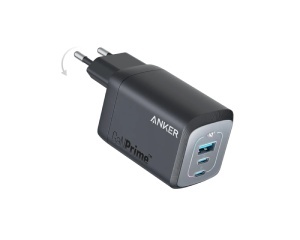ANKER Prime 67W GaN zidni brzi punjač, 3-porta (2x USB-C i 1x USB-A) crni