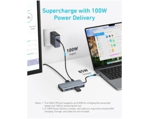 ANKER USB-C Data Hub, 8u1, Triple Display, PD 85W doking stanica siva - Img 2