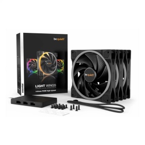 be quiet! LIGHT WINGS 140mm PWM high-speed, Triple Pack with ARGB Hub, 2200 rpm, Noise level 31 dB, 4-pin connector, Airflow (71.7 cfm / 121.82 m3/h), ARGB lighting on front and rear BL079