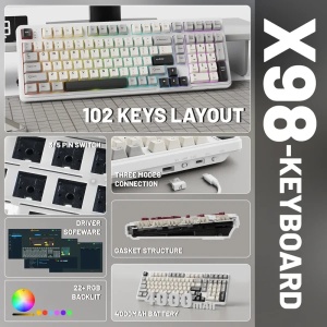 Bežična Gaming tastatura Attack Shark X98 Mehanička/Full Size/TriMode/Gasket/Cheese White - Img 2
