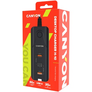 CANYON charger H-10 PD 20W QC 3.0 18W 2USB-A 2USB-C Desk Black CNE-CHA10B - Img 2