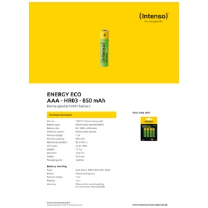 (Intenso) Baterija punjiva AAA / HR03, 850 mAh, blister 4 kom - AAA / HR03/850 - Img 3