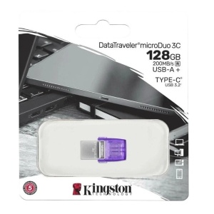 Kingston 128GB USB Flash Drive, 2-in-1 USB 3.2 Gen.1 Type-C & Type-A, DataTraveler microDuo 3C, Read up to 200MB/s DTDUO3CG3/128GB *