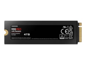 Samsung M.2 NVMe 4TB, 2280, PCIe Gen 4x4, 990 PRO, Read up to 7450 MB/s, Write up to 6900 MB/s, w/Heatsink MZ-V9P4T0CW *