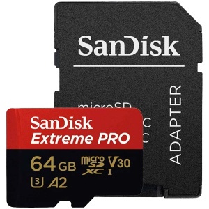 SANDISK Extreme PRO microSDXC 64GB + SD Adapter + 2 years RescuePRO Deluxe up to 200MB/s & 90MB/s Read/Write speeds A2 C10 V30 UHS-I U3 SDSQXCU-064G-GN6MA