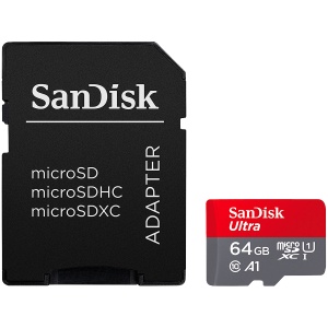 SANDISK Ultra microSDXC 64GB + SD Adapter 140MB/s A1 Class 10 UHS-I SDSQUAB-064G-GN6MA