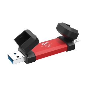Silicon Power Portable Stick-Type SSD 1TB, DS72, USB 3.2 Gen 2 Type-C/Type-A, Read up to 1050MB/s, Write up to 850MB/s, Red SP001TBUC3S72VPR