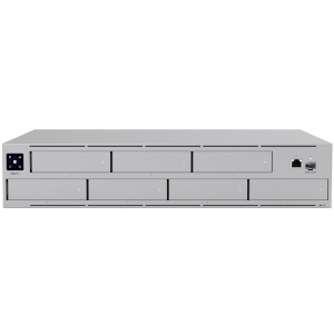 Ubiquiti UNAS-Pro-EU 2U rack-mount NAS with (7) 2.5/3.5" drive bays and 10 Gbps performance designed for large-scale file storage and sharing, (7) 2.5/3.5" HDD / SSD support, 10G SFP+ uplink and (1) GbE RJ45 port UNAS-PRO-EU