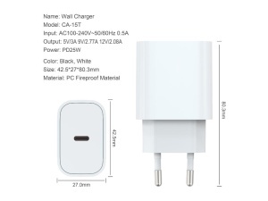 Zidni punjac FULMOVA GAN PD/25W/bela sa USB-C kablom - Img 4