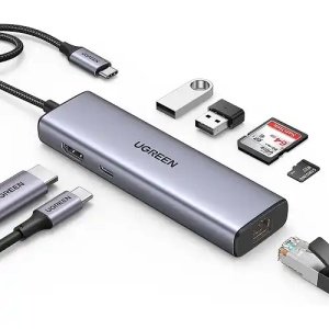 Adapter konverter Tip C 7/1 USB 3.0x2/Ethernet RJ45 /HDMI 4K 30HZ/PD 100W/SD/TF - Img 1