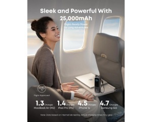 ANKER 25000mAh, 165W, sa ugrađenim USB-C kablom na izvlačenje, Power Bank za laptop srebrni - Img 2