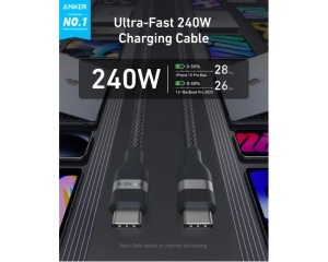 ANKER USB tip-C kabl M/M 0.9m, za Super brzo punjenje 240W/480Mbps, pleteni, crni - Img 3