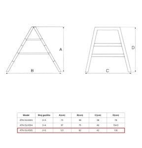 ATON Aluminijumske sklopive stepenaste merdevine 2x5 1.21m ATN-DLH505 - Img 2