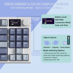 Bežična gaming tastatura Attack Shark K86 Mehanička/TriMode/TFT Screen/Media Control/Lavender Blue - Img 3