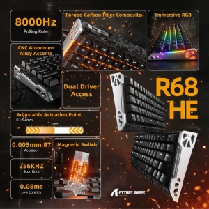 Bežična gaming tastatura Attack Shark R68HE Magnetic Switches/RT/Snap Tap/DKS/MT/TGL/Black - Img 2