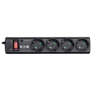 Eaton Protection Strip 4 DIN, 10A, Input: Schuko, Outputs: (4) Schuko; Power Cord Lenght 1m; Over voltage protection; On/Off switch; LED indication; 2yr warranty PS4D *