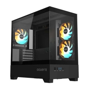 Gigabyte Black, M-ATX C201 PANORAMIC, Dual USB 3.0 ports on front I/O, Supports radiators up to 360mm, Detachable dust filters, Includes 3 ARGB fans GB-C201P *