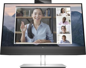 HP 23.8" IPS AG FHD 1920x1080@60Hz, Flat Conferencing Monitor, 16:9, 1000:1, 5ms, 250 cd/m2, 178°/178°, 1 VGA, 1 HDMI 1.4, 1 DP 1.2, 4 USB-A 3.1, 2x2 W, VESA 100x100mm, Swivel, Tilt, Height, Pivot, Black/Silver, 3yw, HP E24mv G4 169L0AA