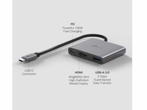 Hub TP-LINK UH3020C USB Type-C 3-Port Hub/1*HDMI 4K@60Hz//1*PD 100W/1*USB Type-A 5Gbps - Img 2