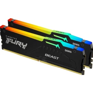 Kingston DDR5 32GB (2x16GB) 6800MT/s [FURY BEAST RGB], Non-ECC UDIMM, CL34 1.4V, 288-Pin 1Rx8, Black, Memory Kit, w/RGB Heatsink, XMP KF568C34BBAK2-32