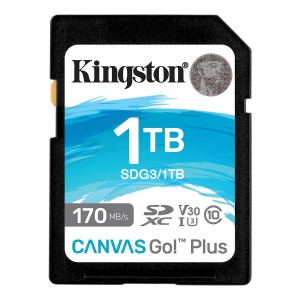 Kingston SD Card 1TB, Canvas Go! Plus, SDXC Class10 UHS-1 U3 V30, Read up to 200MB/s, Write up to 160MB/s, for 4K and FullHD video recording SDG4/1TB *