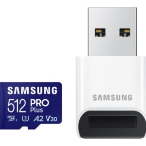 Samsung MicroSD 512GB, PRO Plus, SDXC, UHS-I U3 V30 A2 Class10, Read up to 180MB/s, Write up to 130 MB/s, for 4K and FullHD video recording, w/USB Card Reader MB-MD512SB/WW