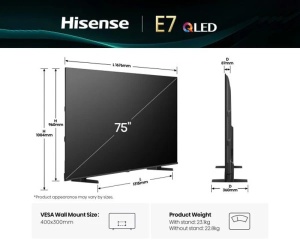 SMART QLED TV 75 Hisense 75E7Q 3840x2160/UHD/4K/DVB-T2/S2/C - Img 3