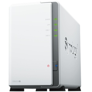 Synology DS223j, Tower, 2-bays 3.5'' SATA HDD/SSD, CPU 4-core 1.7 GHz; 1 GB DDR4 non-ECC; 1 x RJ-45 1GbE LAN Port; 2 x USB 3.2 Gen1; ; 0.88 kg; 2yr warranty DS223J *