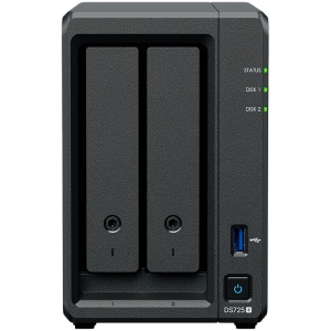 Synology DS725+, Tower, 2-Bays 3.5'' SATA HDD/SSD, 2 x M.2 2280 NVMe SSD, CPU AMD Ryzen R1600 dual-core (4-thread), max. boost up to 3.1 GHz, 4 GB DDR4 ECC SODIMM, 1 x 2.5 GbE, 1 x 1GbE, 1 x USB 3.2, 1 x eSATA USB-C, 1.51 kg, 3y DS725PLUS - Img 1