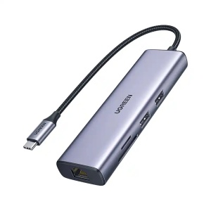 Adapter konverter Tip C 7/1 USB 3.0x2/Ethernet RJ45 /HDMI 4K 30HZ/PD 100W/SD/TF - Img 2