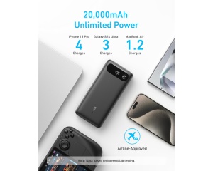 ANKER 20000mAh, 87W, sa ugrađenim USB-C kablom na izvlačenje, Power Bank crni - Img 3