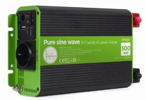 EG-PWC-PS500-01 Gembird 12V Cist sinusni auto inverter DC/AC 500W + USB port, 1,95KG - Img 3